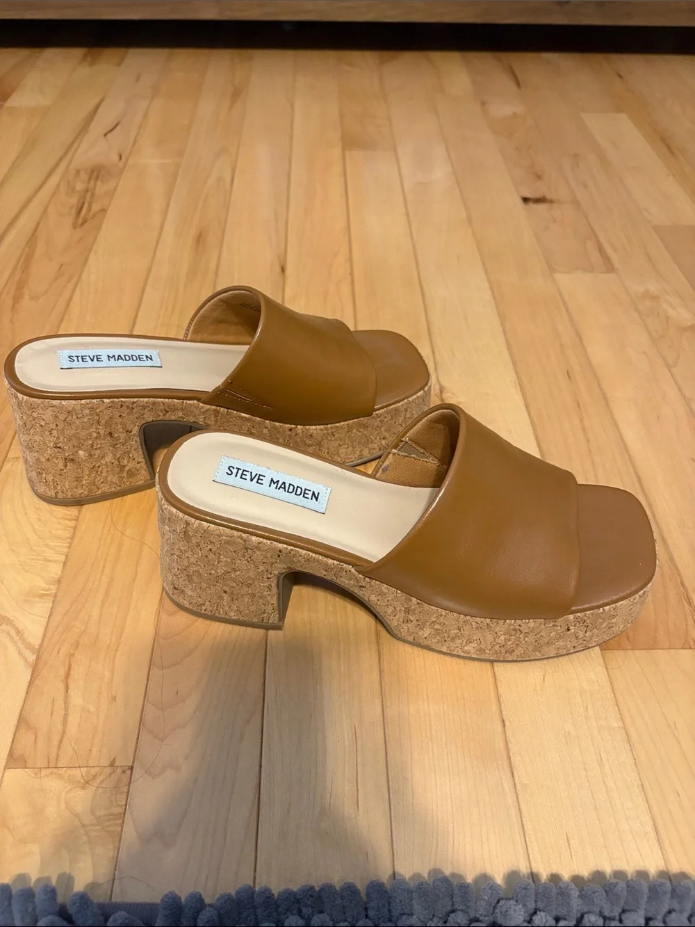 Steve Madden Cognac Brown Cork Platform Mules